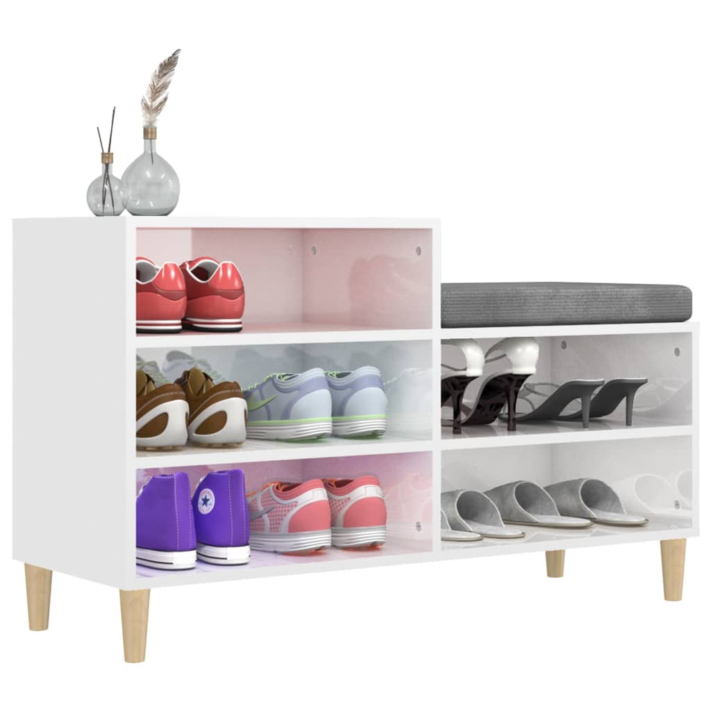Étagère à chaussures blanc brillant 102x36x60 cm en bois