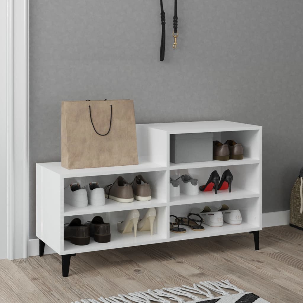 Étagère à chaussures blanc brillant 102x36x60 cm en bois