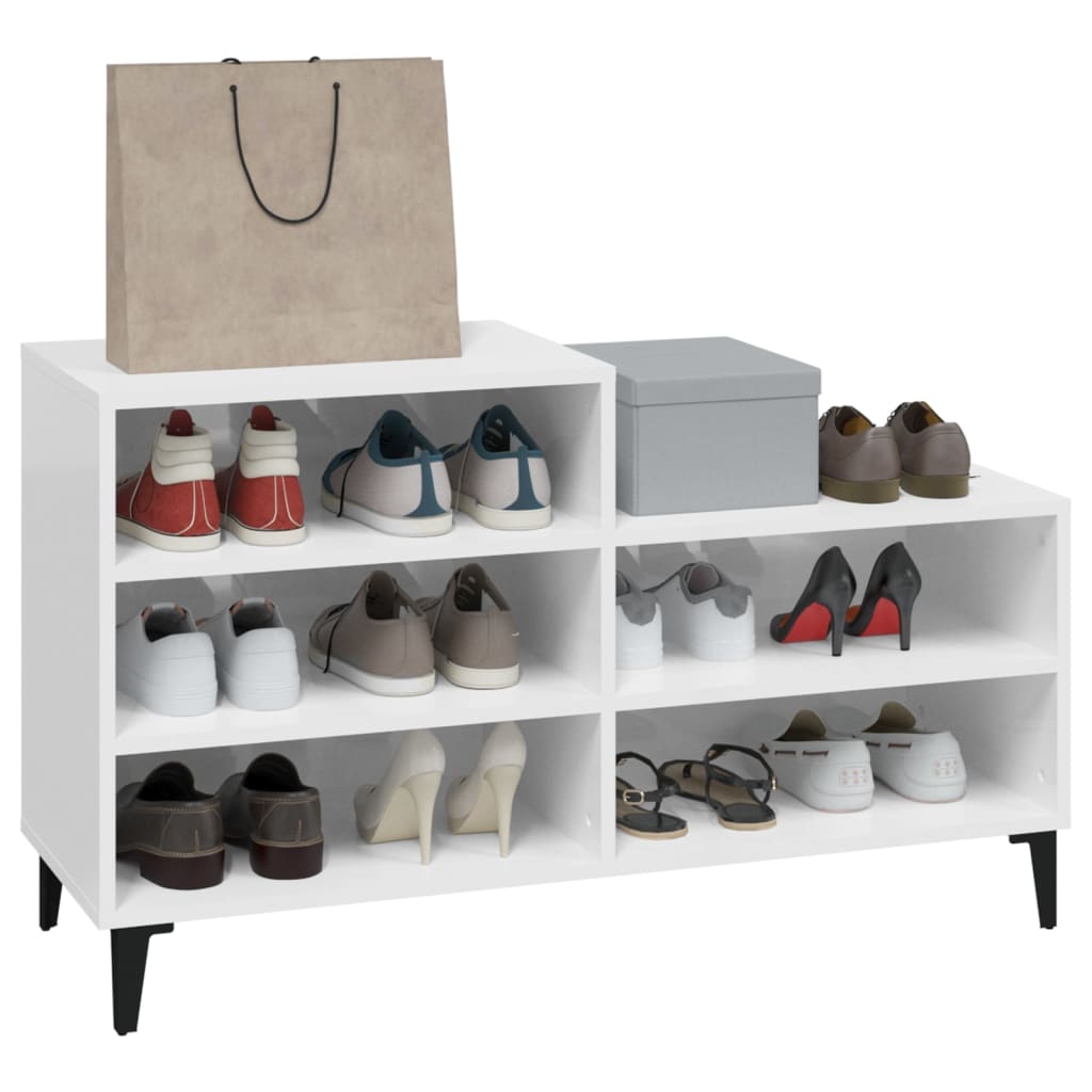 Étagère à chaussures blanc brillant 102x36x60 cm en bois