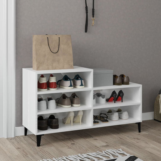 Étagère à chaussures blanc brillant 102x36x60 cm en bois