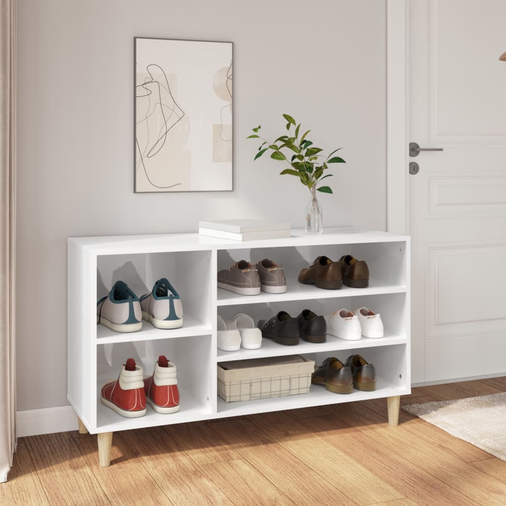 Étagère à chaussures blanc brillant 102x36x60 cm en bois