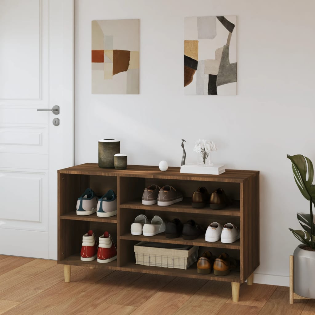 Étagère à chaussures aspect chêne marron 102x36x60 cm en bois