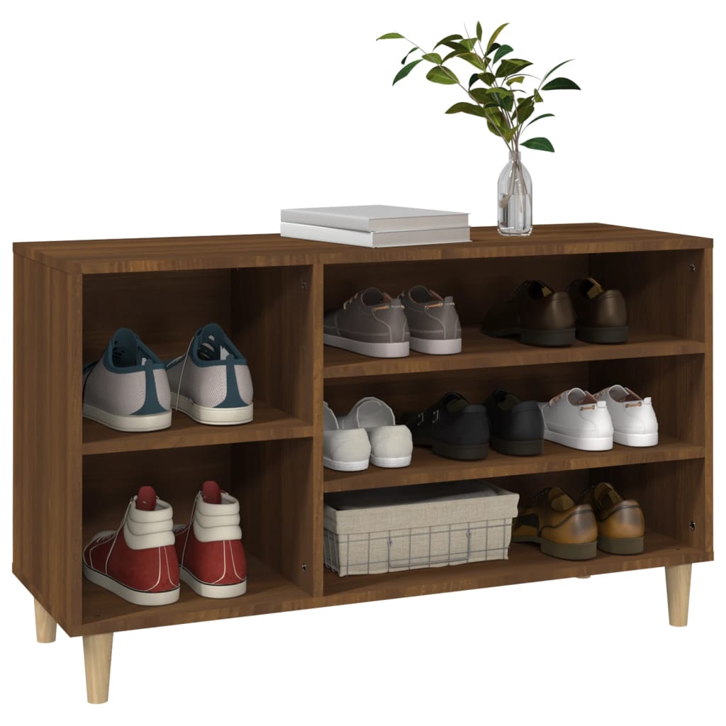 Étagère à chaussures aspect chêne marron 102x36x60 cm en bois