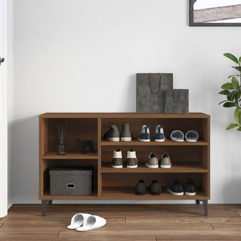 Étagère à chaussures aspect chêne marron 102x36x60 cm en bois