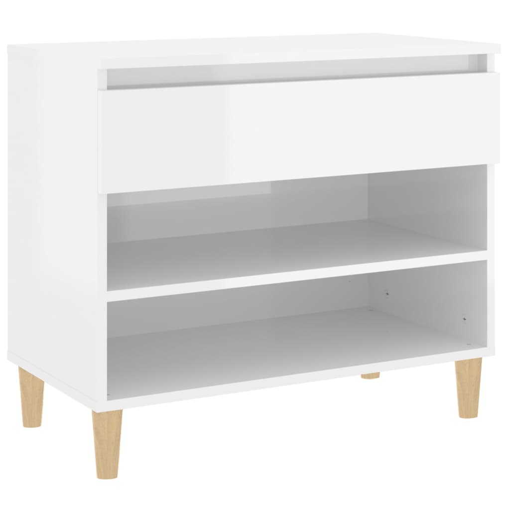 Étagère à chaussures blanc brillant 70x36x60 cm en bois