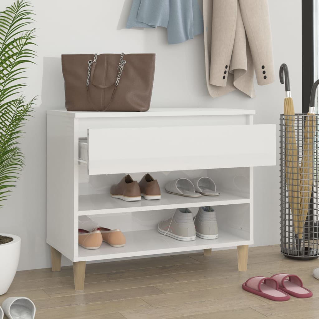 Étagère à chaussures blanc brillant 70x36x60 cm en bois