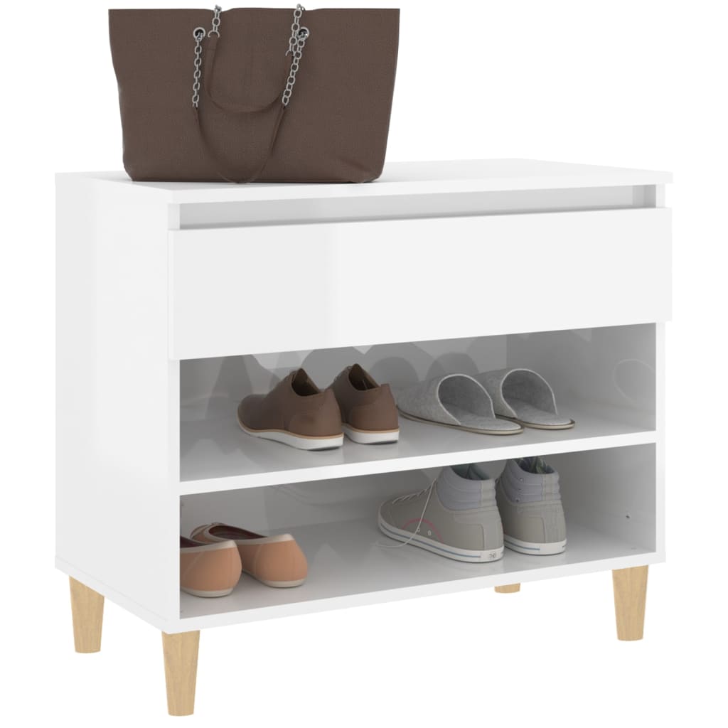Étagère à chaussures blanc brillant 70x36x60 cm en bois