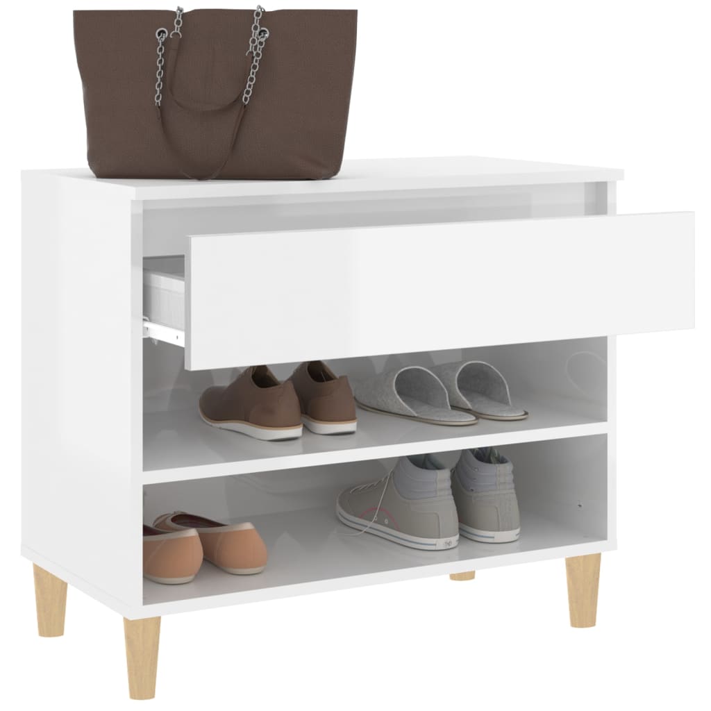 Étagère à chaussures blanc brillant 70x36x60 cm en bois
