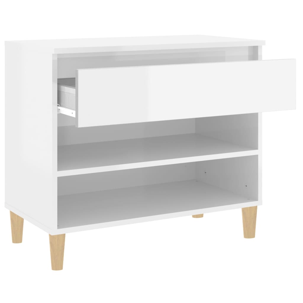 Étagère à chaussures blanc brillant 70x36x60 cm en bois