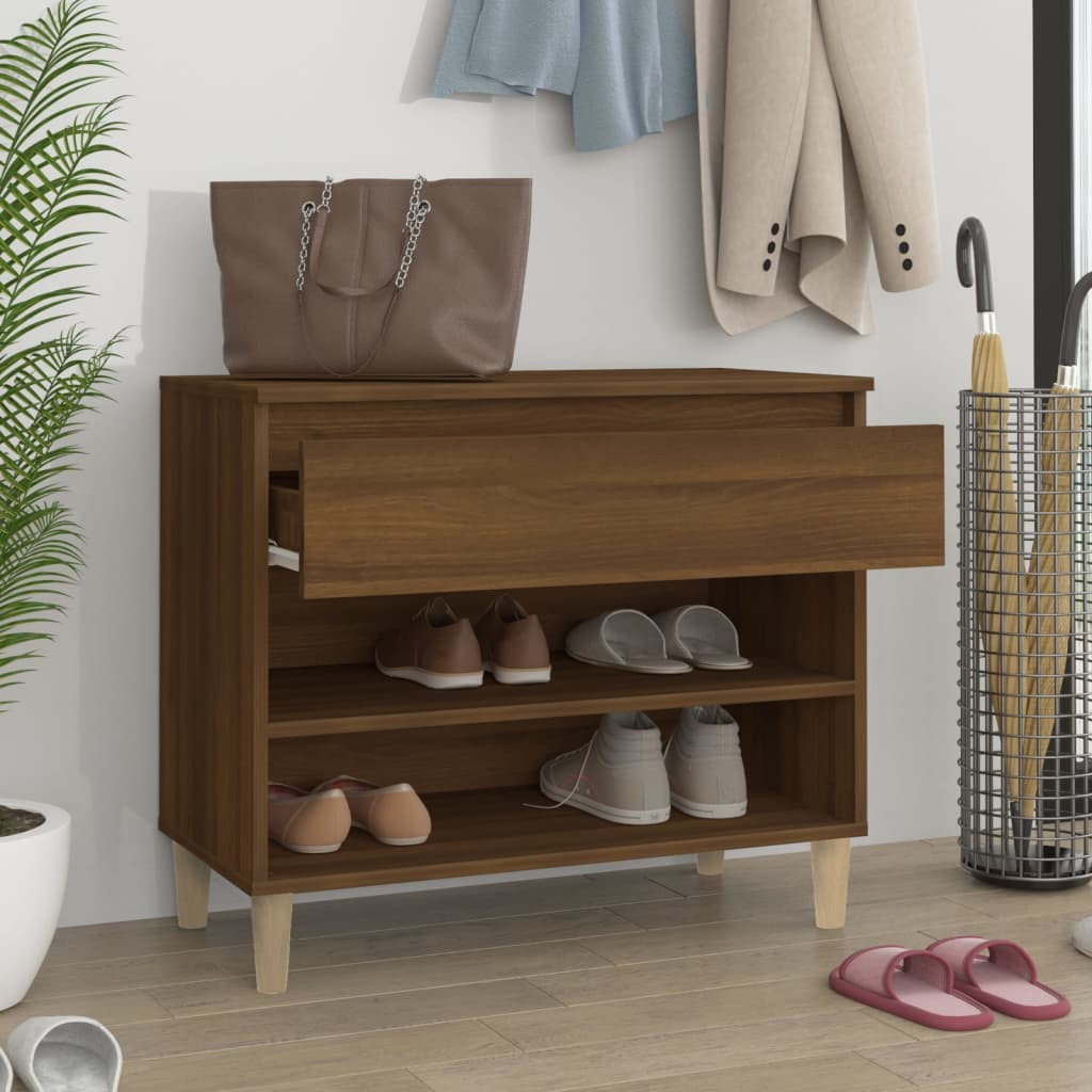 Étagère à chaussures aspect chêne marron 70x36x60 cm en bois