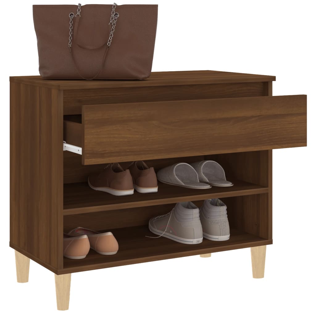 Étagère à chaussures aspect chêne marron 70x36x60 cm en bois