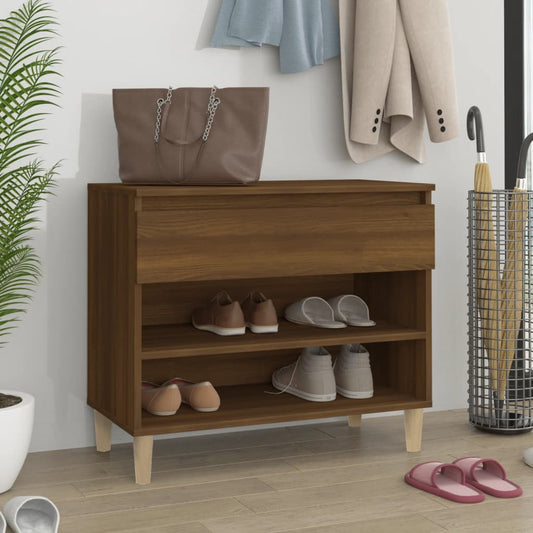 Étagère à chaussures aspect chêne marron 70x36x60 cm en bois