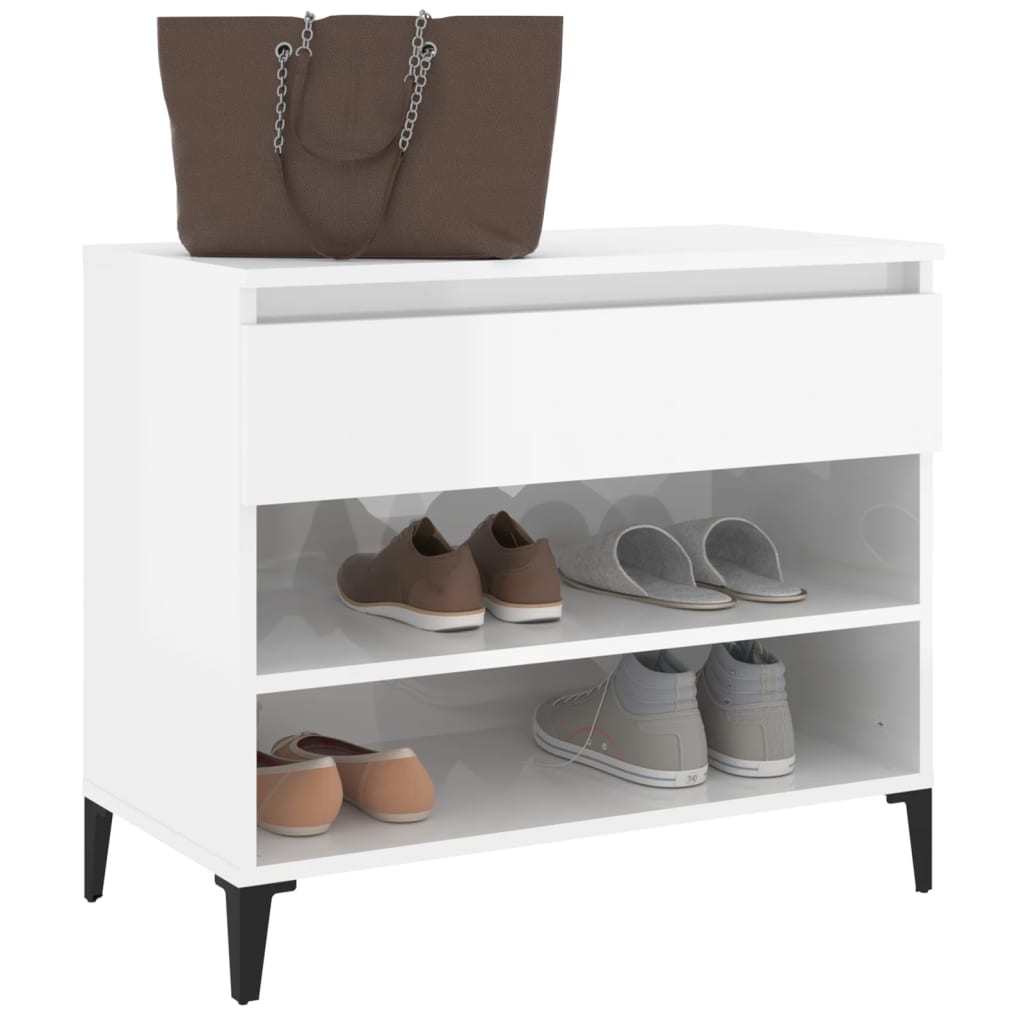Étagère à chaussures blanc brillant 70x36x60 cm en bois