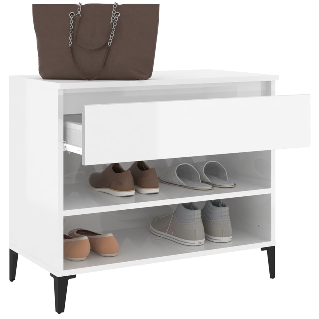 Étagère à chaussures blanc brillant 70x36x60 cm en bois