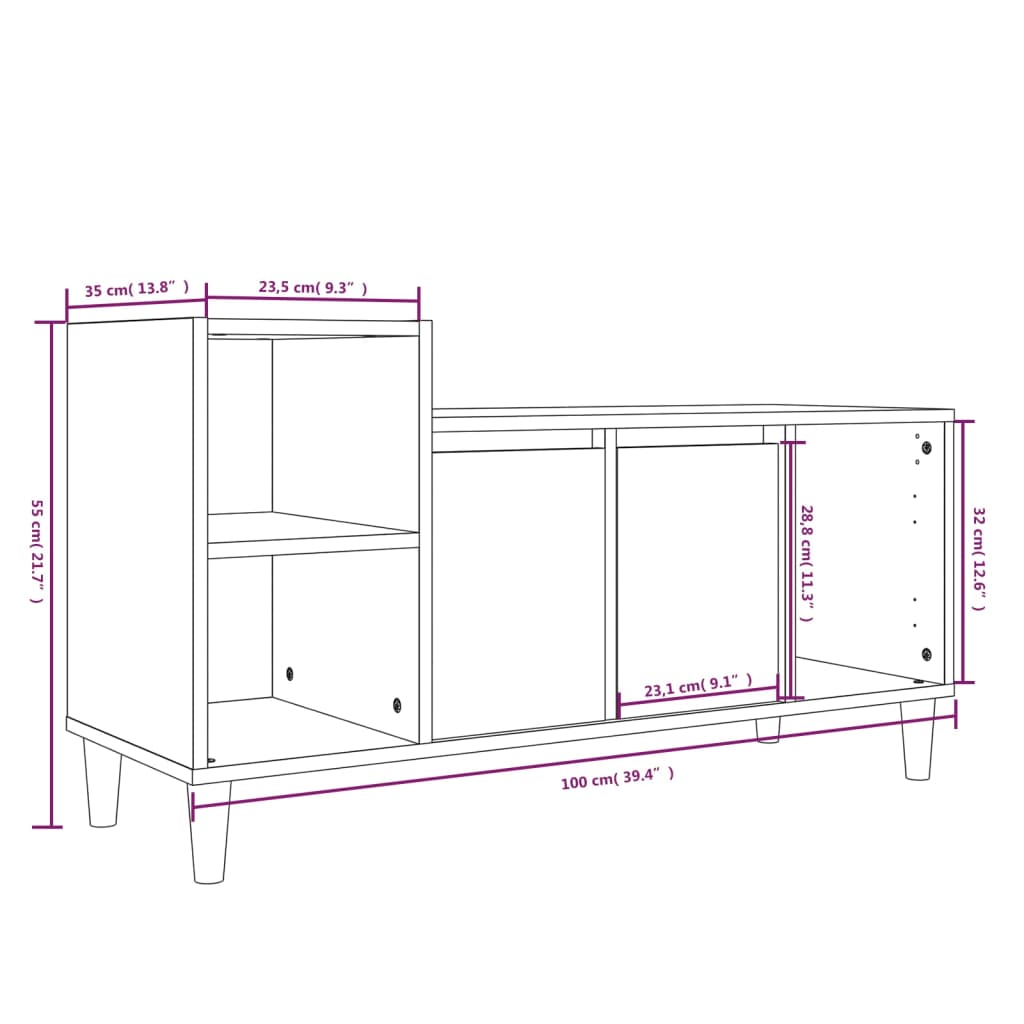 Meuble TV gris béton 100x35x55 cm en bois