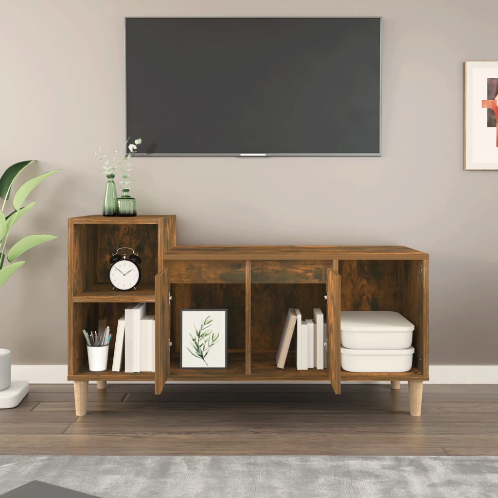 Meuble TV chêne fumé 100x35x55 cm matériau bois