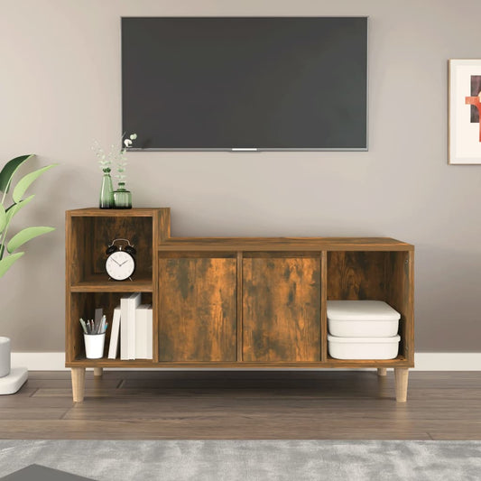 Meuble TV chêne fumé 100x35x55 cm matériau bois
