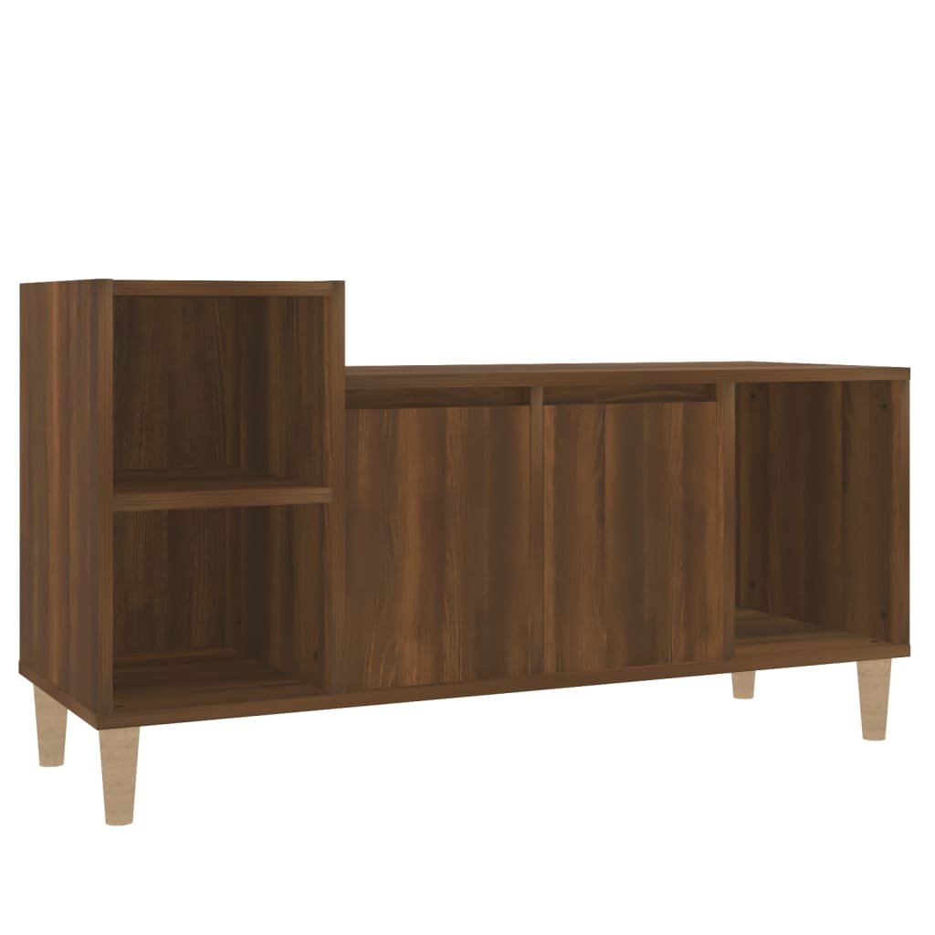 Meuble TV aspect chêne marron 100x35x55 cm matériau bois