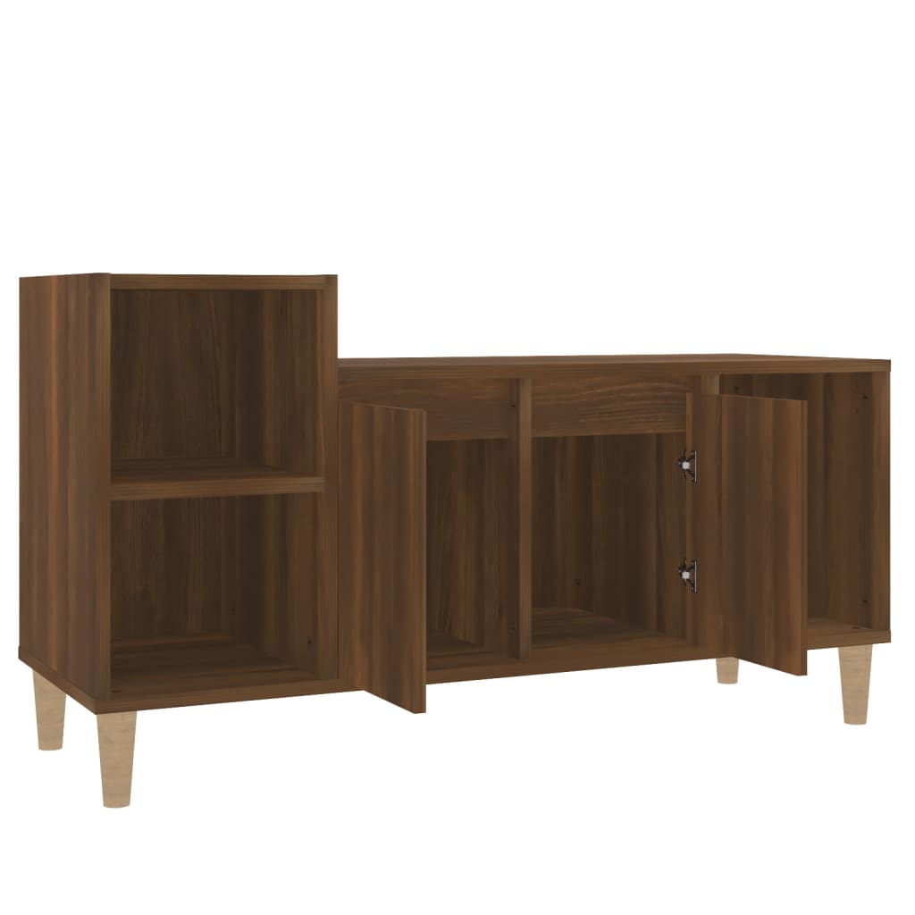 Meuble TV aspect chêne marron 100x35x55 cm matériau bois