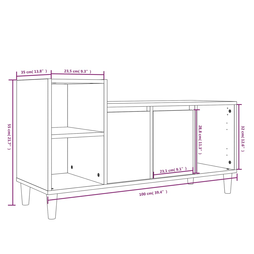 TV-Schrank Braun Eichen-Optik 100x35x55 cm Holzwerkstoff