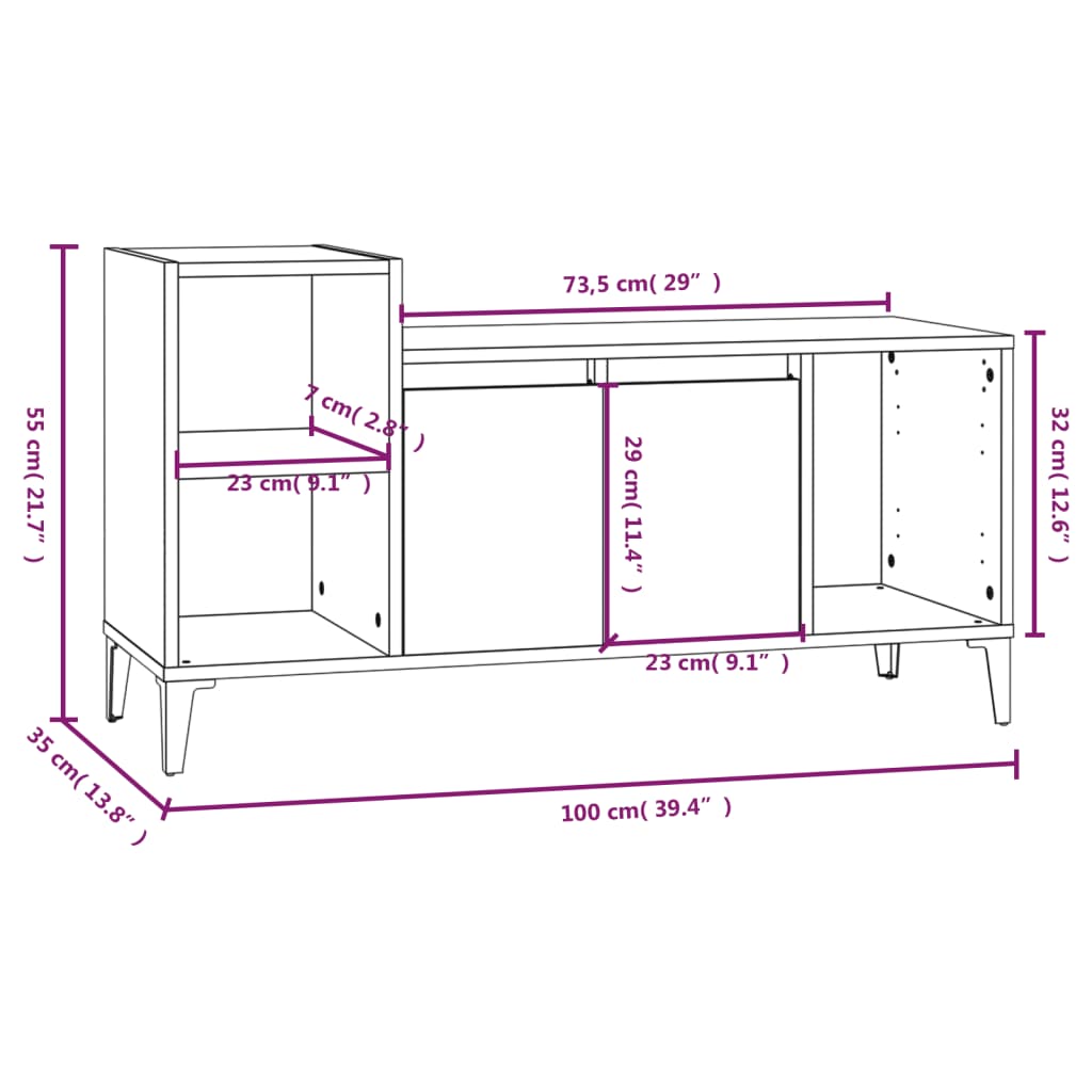 Meuble TV gris béton 100x35x55 cm en bois