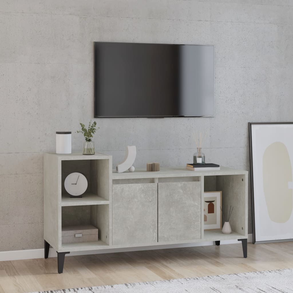 Meuble TV gris béton 100x35x55 cm en bois