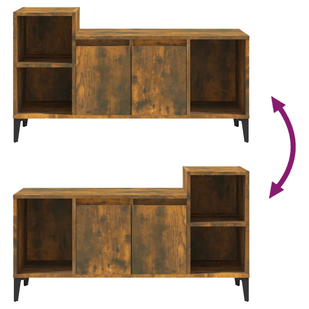 Meuble TV chêne fumé 100x35x55 cm matériau bois