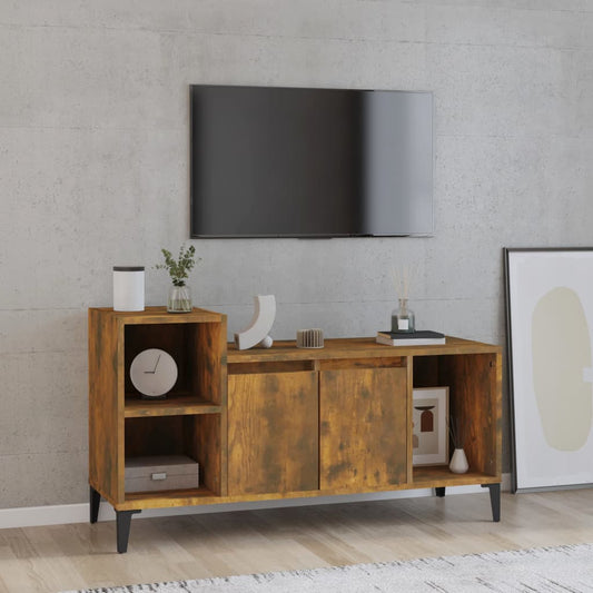 Meuble TV chêne fumé 100x35x55 cm matériau bois