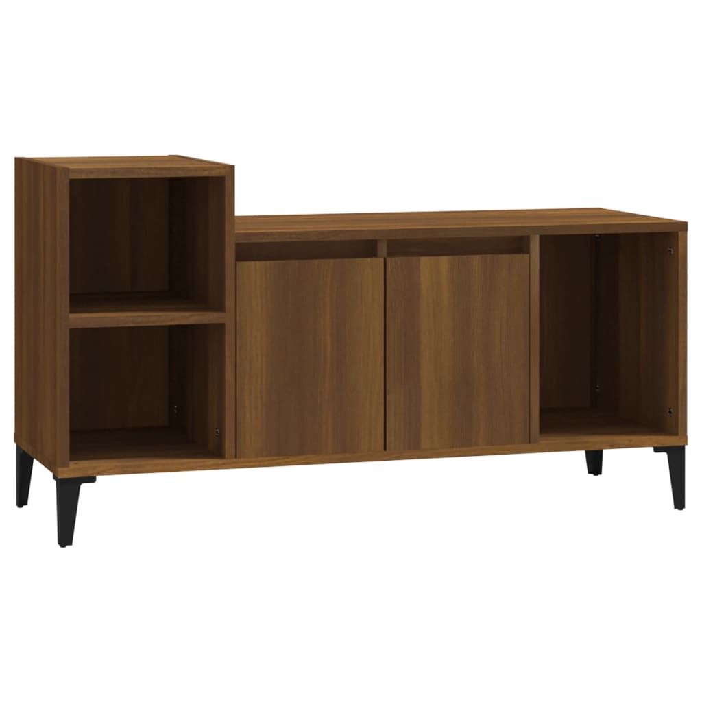 Meuble TV aspect chêne marron 100x35x55 cm matériau bois