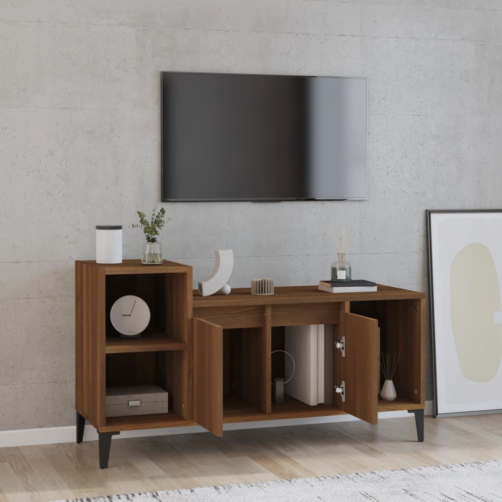 Meuble TV aspect chêne marron 100x35x55 cm matériau bois