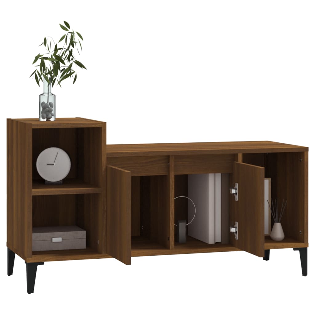 Meuble TV aspect chêne marron 100x35x55 cm matériau bois