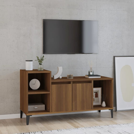 Meuble TV aspect chêne marron 100x35x55 cm matériau bois