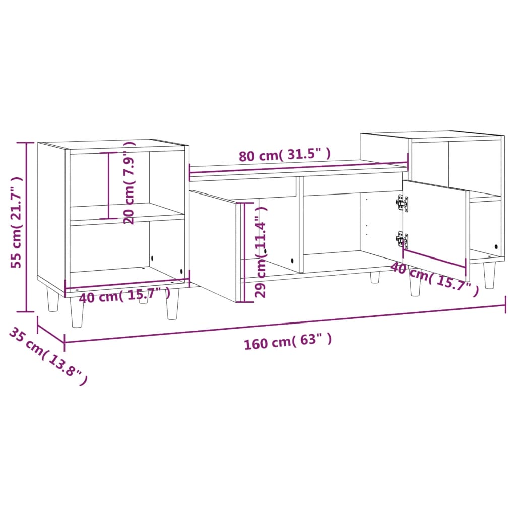 Meuble TV blanc 160x35x55 cm en bois