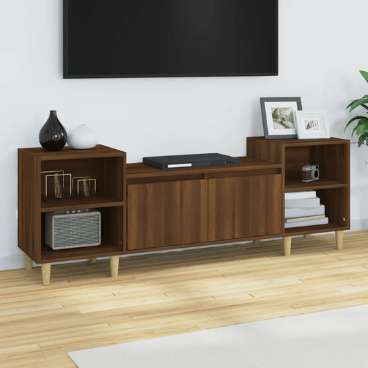 Meuble TV aspect chêne marron 160x35x55 cm matériau bois