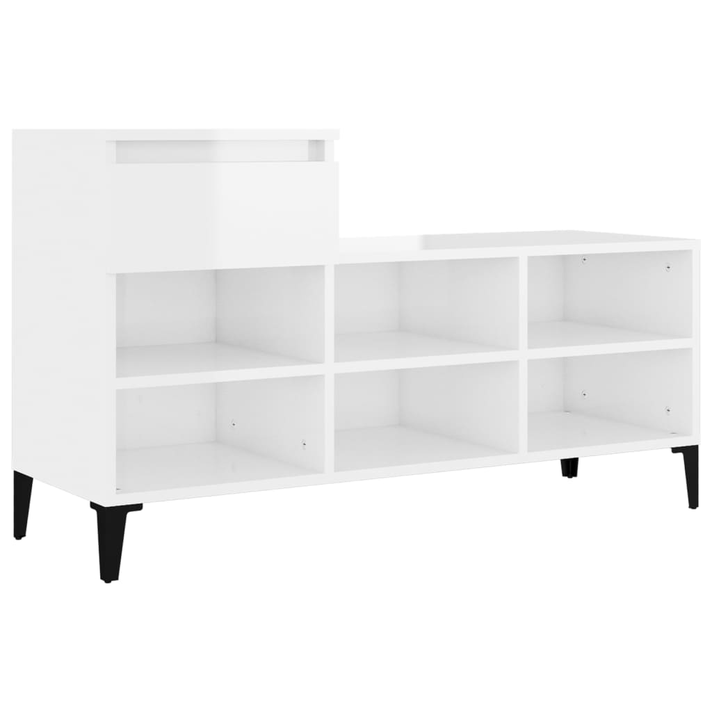 Shoe rack high gloss white 102x36x60 cm wood material