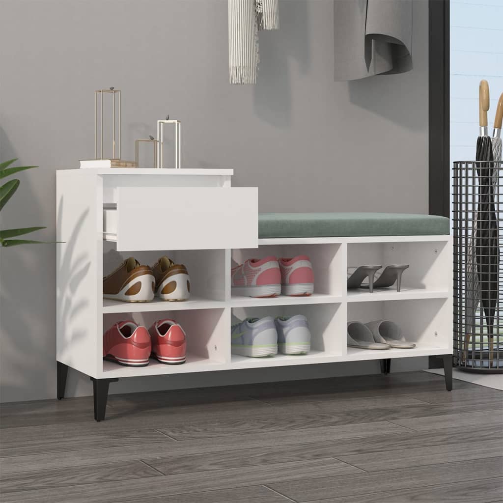 Shoe rack high gloss white 102x36x60 cm wood material
