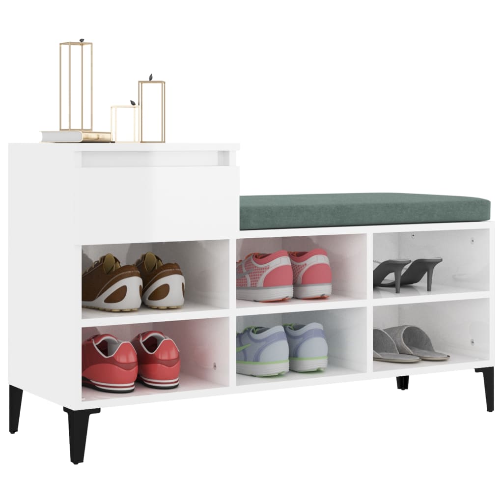 Shoe rack high gloss white 102x36x60 cm wood material