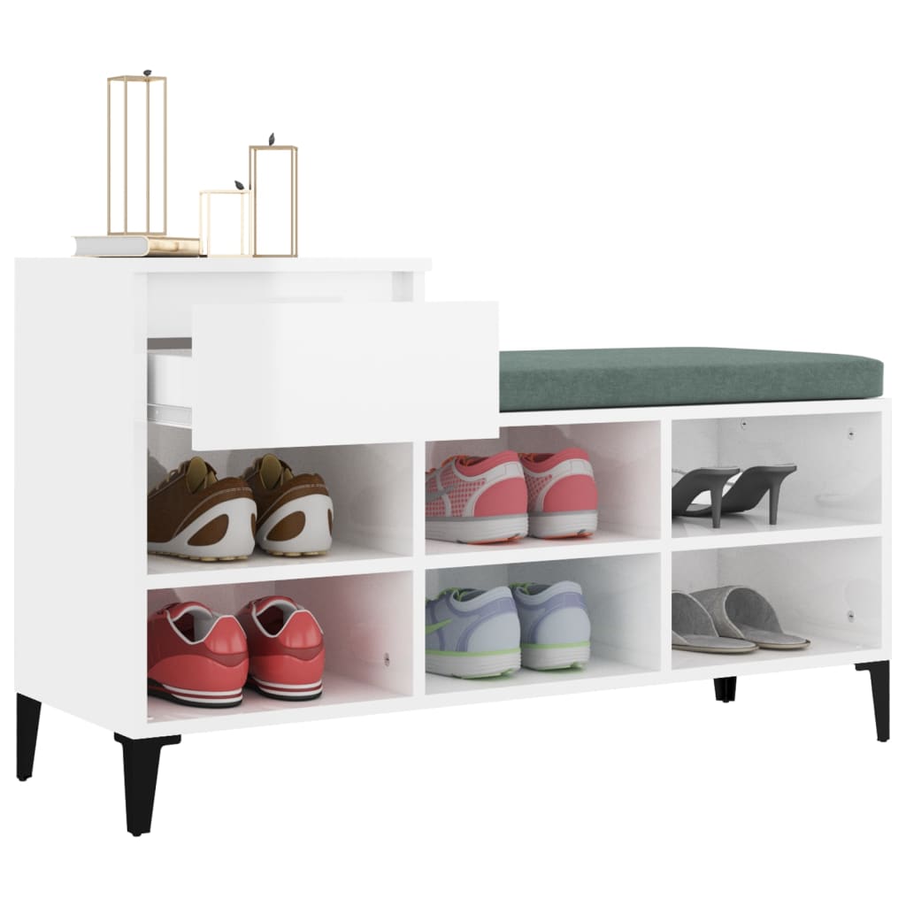 Shoe rack high gloss white 102x36x60 cm wood material