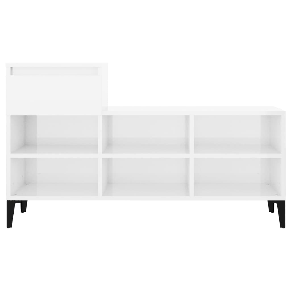 Shoe rack high gloss white 102x36x60 cm wood material