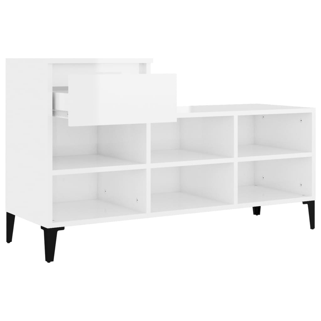 Shoe rack high gloss white 102x36x60 cm wood material