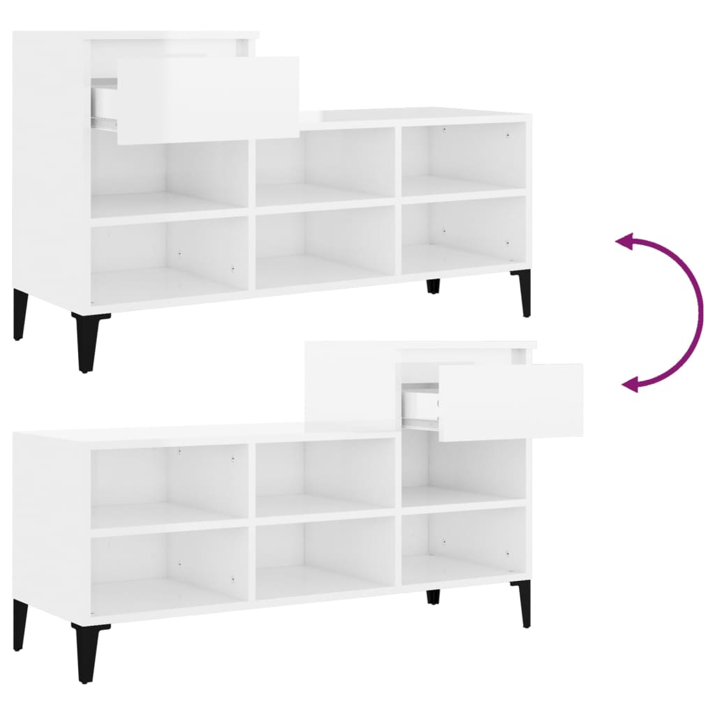 Shoe rack high gloss white 102x36x60 cm wood material