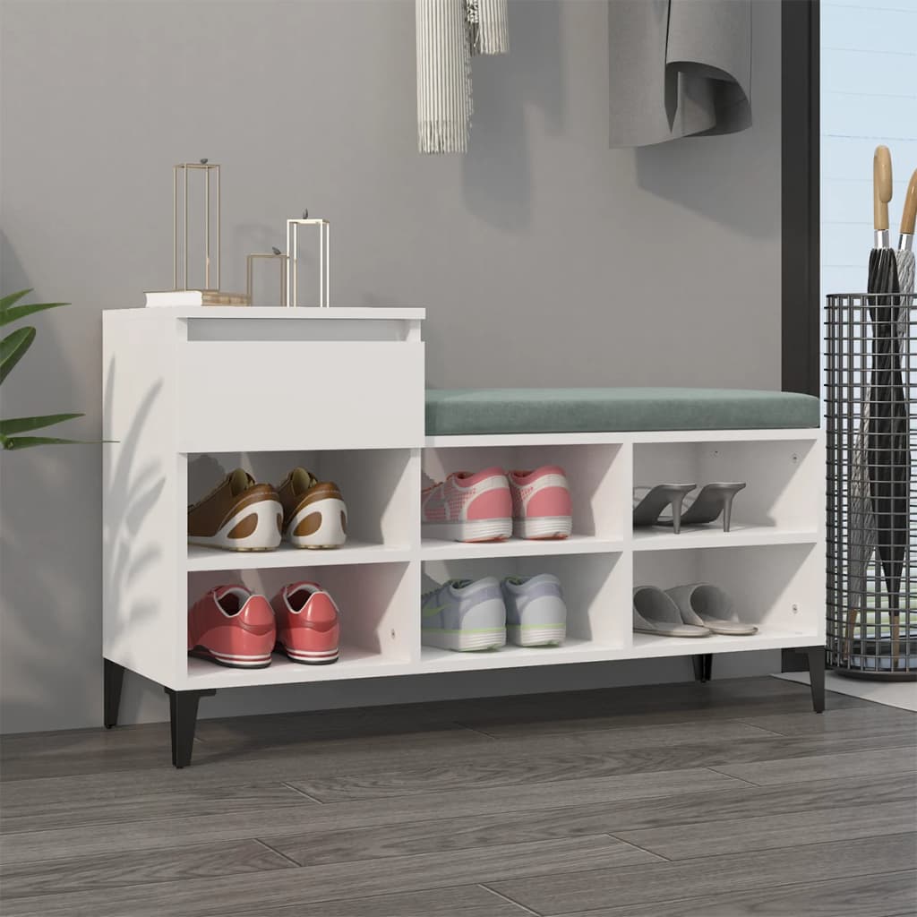Shoe rack high gloss white 102x36x60 cm wood material