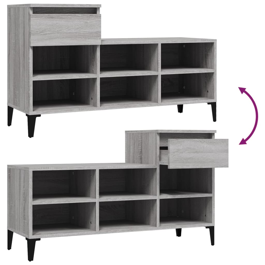 Étagère à chaussures gris Sonoma 102x36x60 cm en bois