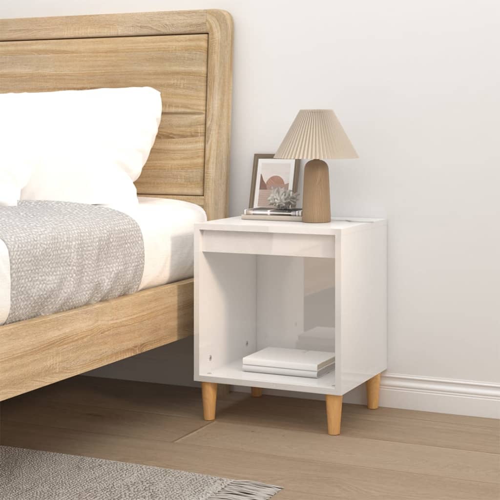 Bedside table high gloss white 40x35x50 cm wood material