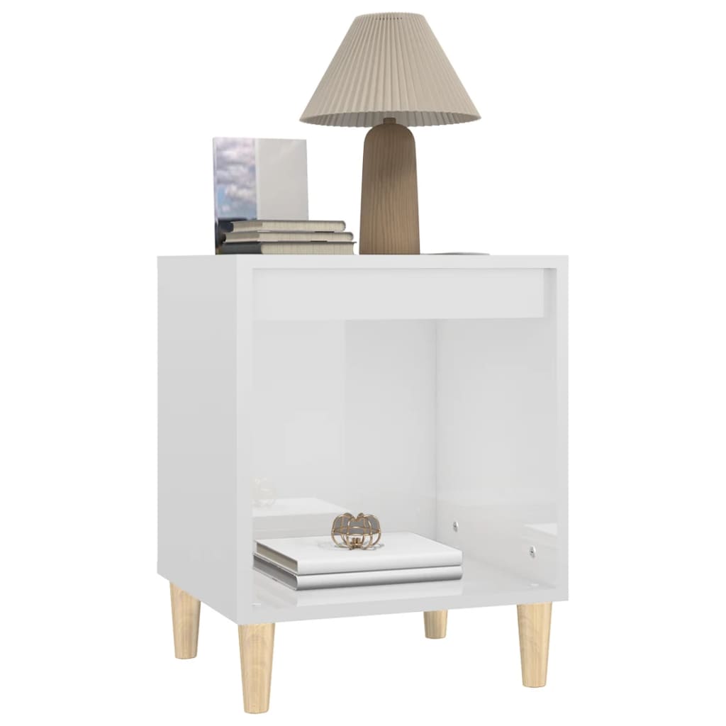 Bedside table high gloss white 40x35x50 cm wood material