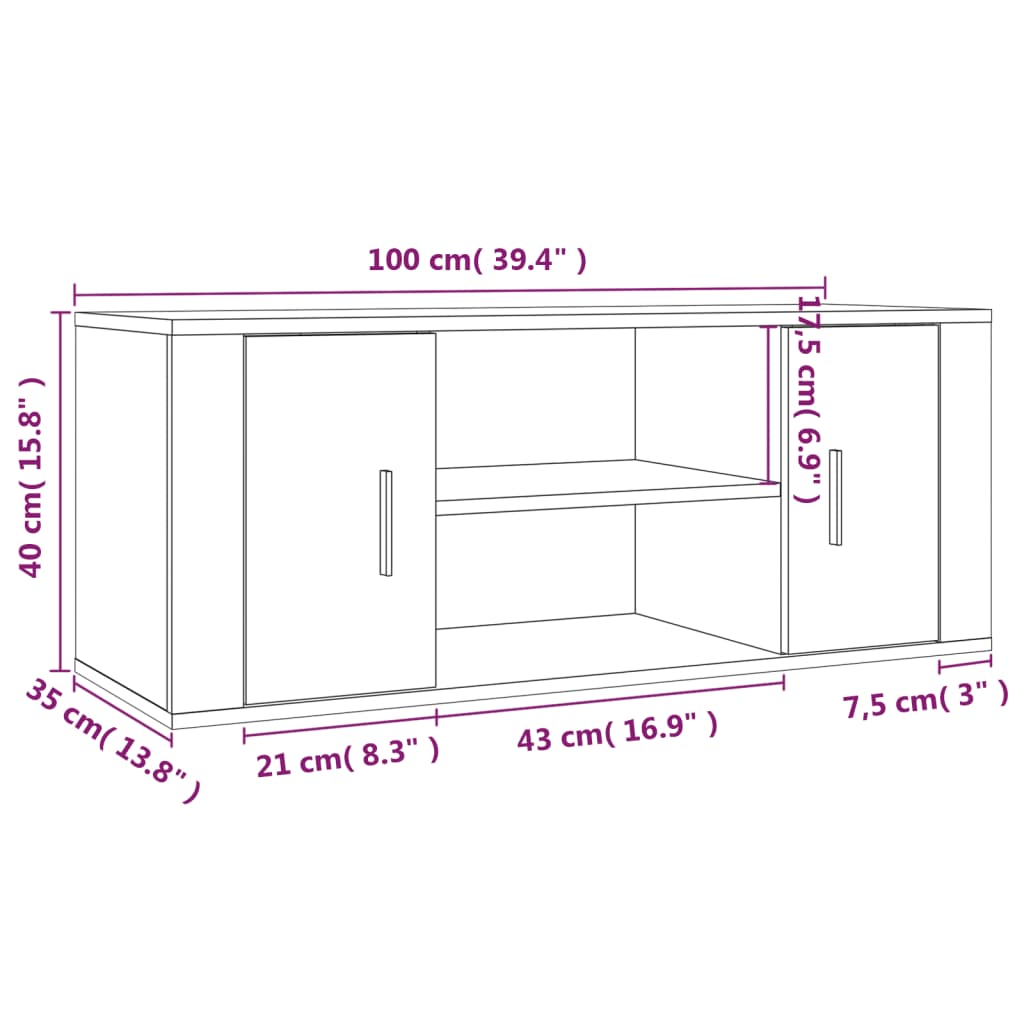 Meuble TV gris béton 100x35x40 cm en bois