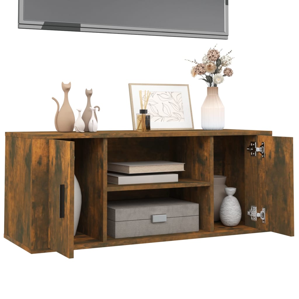 Meuble TV chêne fumé 100x35x40 cm matériau bois