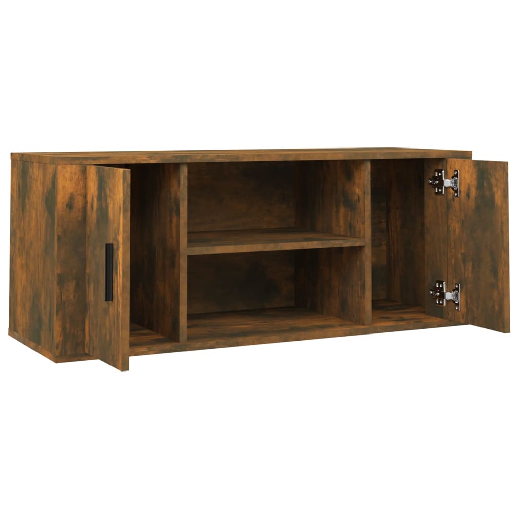 Meuble TV chêne fumé 100x35x40 cm matériau bois