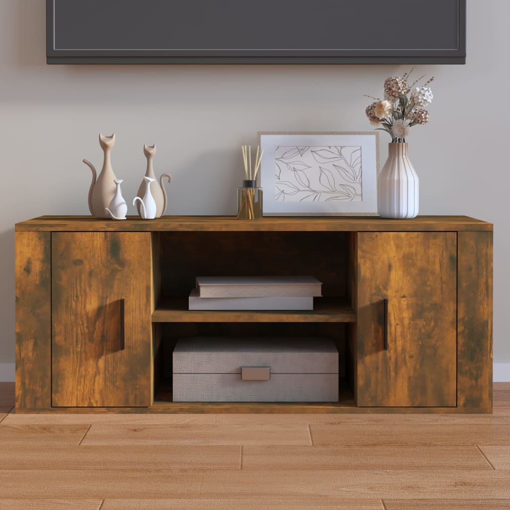 Meuble TV chêne fumé 100x35x40 cm matériau bois