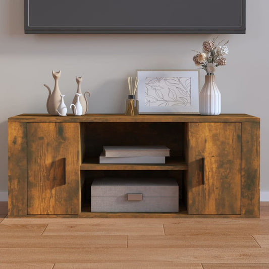 Meuble TV chêne fumé 100x35x40 cm matériau bois